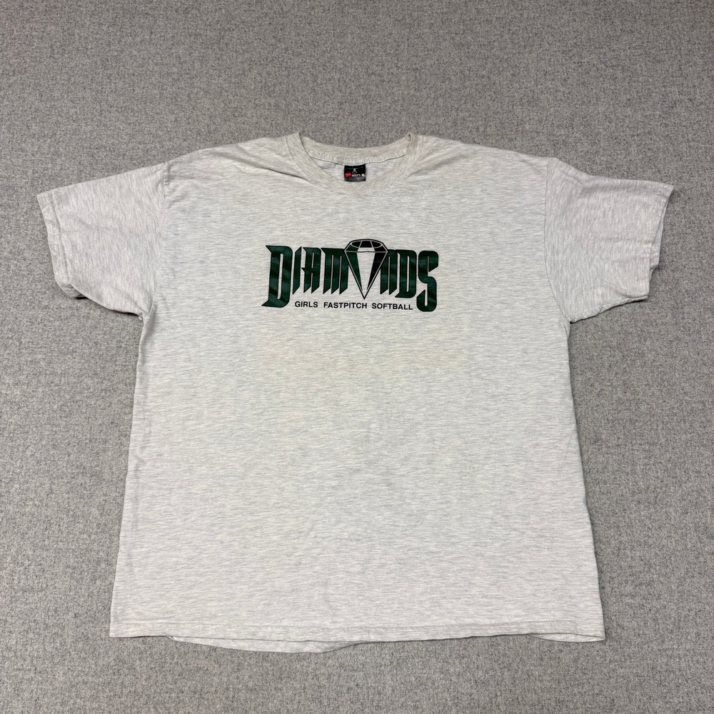 Hanes Beefy-T | Diamonds Girls Fastpitch Softball Shirt | 2XL | Gray Graphic Tee